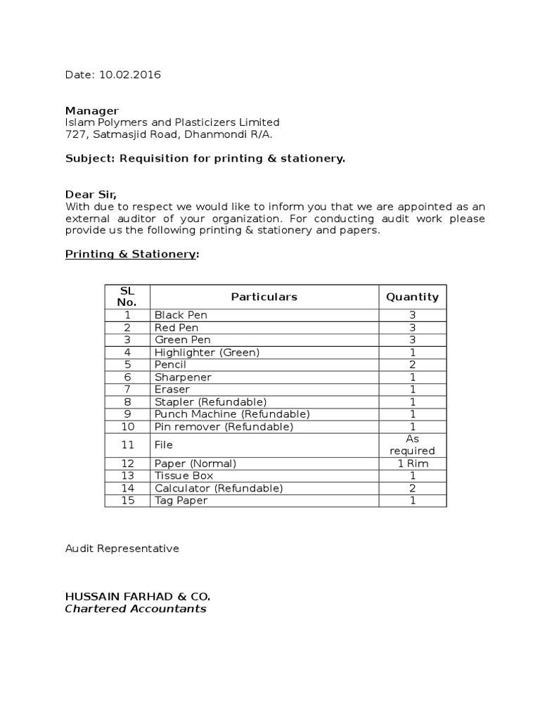 Staitionary Requisition | PDF