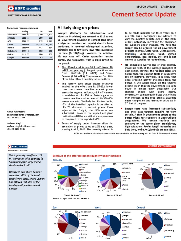Cement Sector Update: A Likely Drag On Prices | PDF | Securities ...