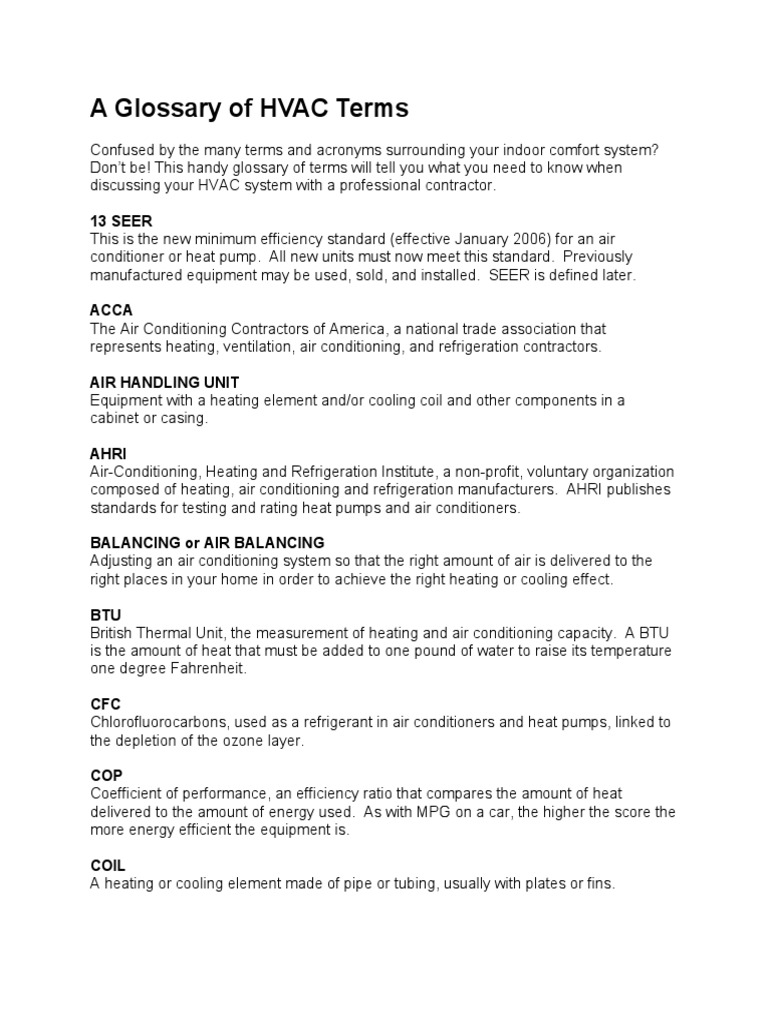 A Glossary of HVAC Terms PDF Heat Pump Air Conditioning