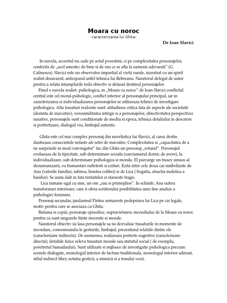 Moara Cu Noroc- Caracterizare