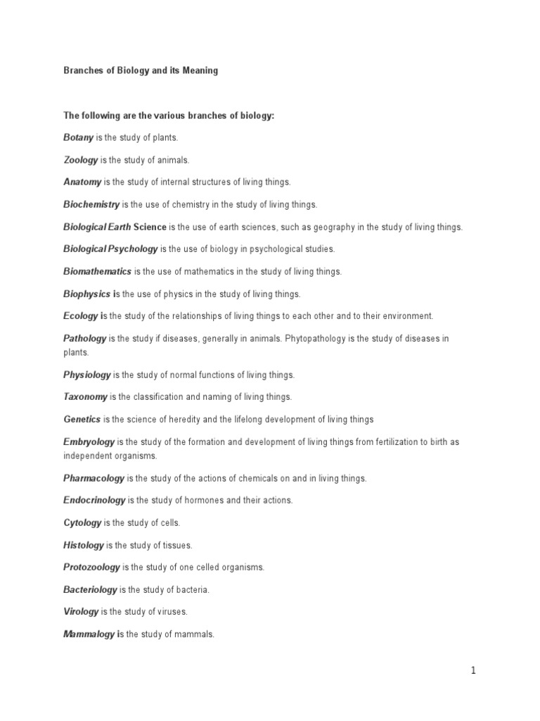 Branches of Biology Explained | PDF | Social Science