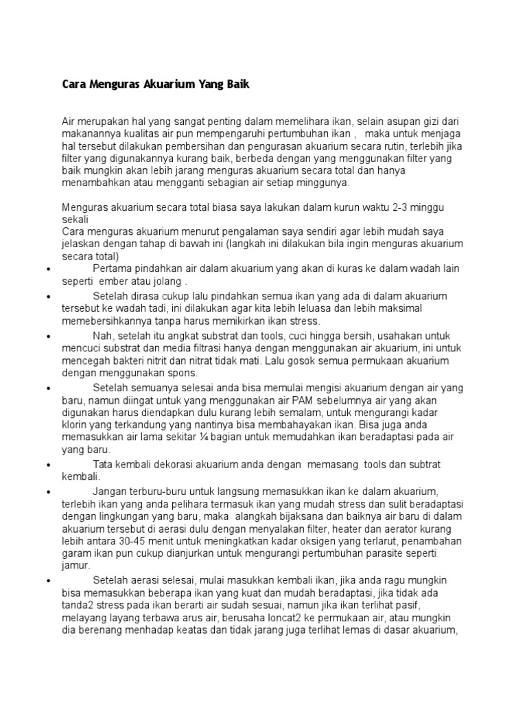Cara Menguras Akuarium Yang Baik Docx
