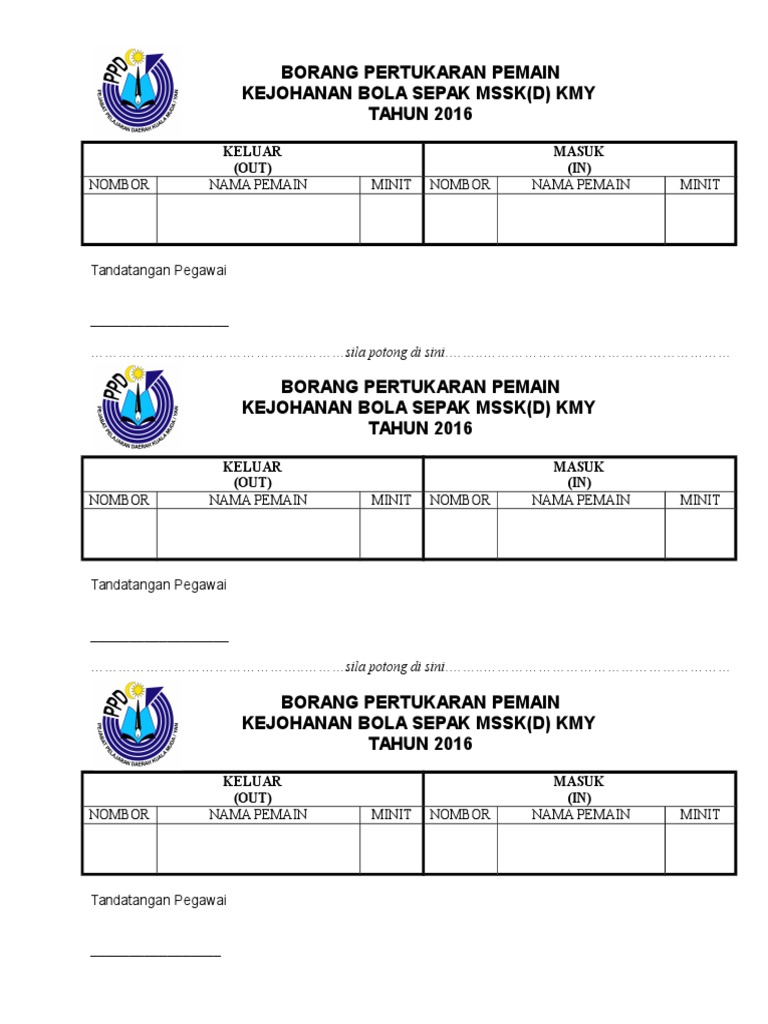 Borang Pertukaran Pemain Dan Rumusan Pengadil | PDF