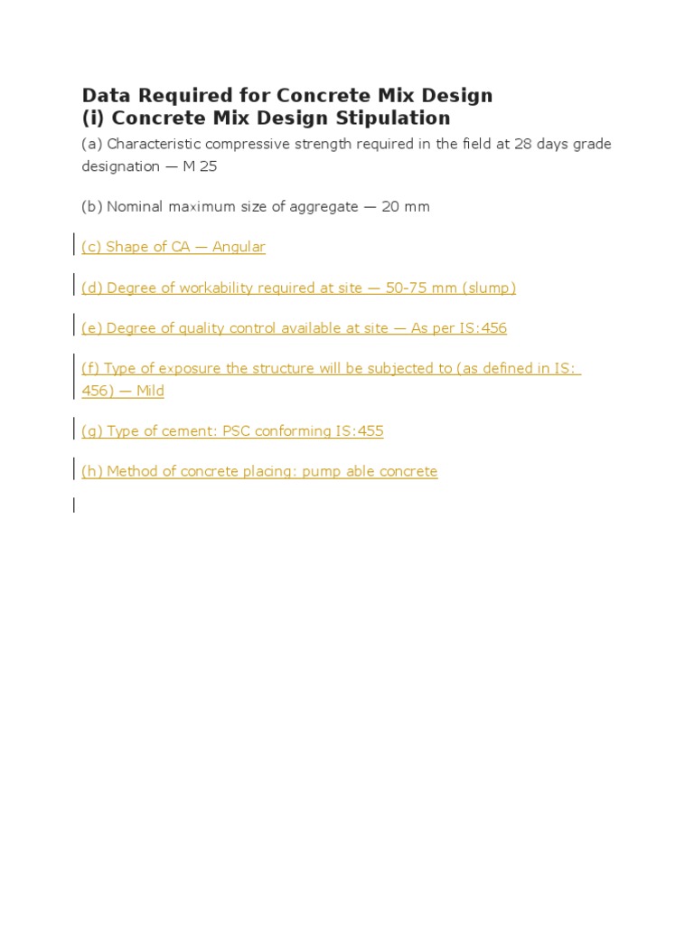 Data Required For Concrete Mix Design (I) Concrete Mix Design ...