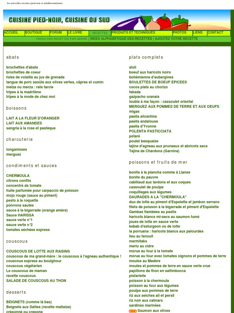 Cuisine Pied Noir Com Recettes Pdf Sauce Legumes