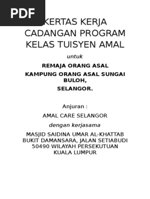 Kertas Kerja Cadangan Program Kelas Tuisyen Amal Pdf