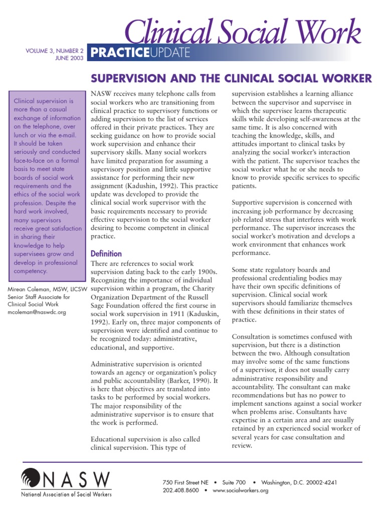 SUPERVISION AND THE CLINICAL SOCIAL WORKER Social Work Professional SUPERVISION AND THE CLINICAL SOCIAL WORKER Social Work Professional