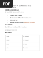 Swahili: Unit 7 - Counting and Swahili Time Unit Objectives: by The End of This Unit, You Should Be Able To