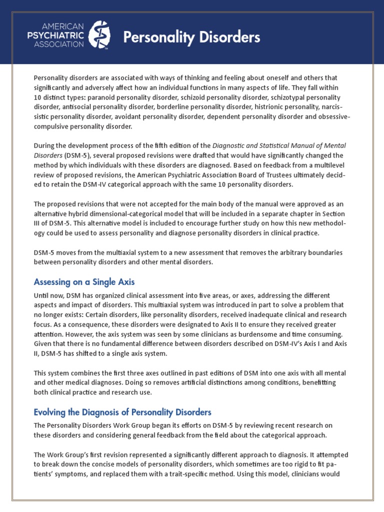 APA DSM 5 Personality Disorder Personality Disorder Dsm 5