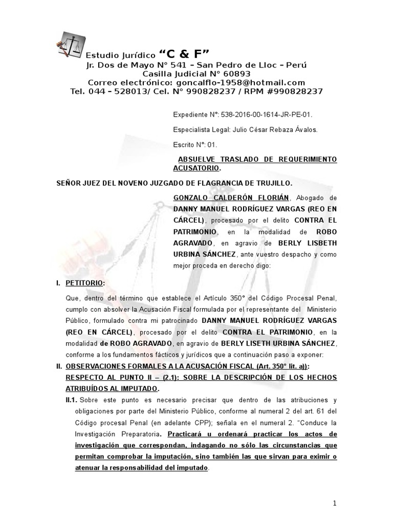 Traslado de Acusación Robo Derecho penal
