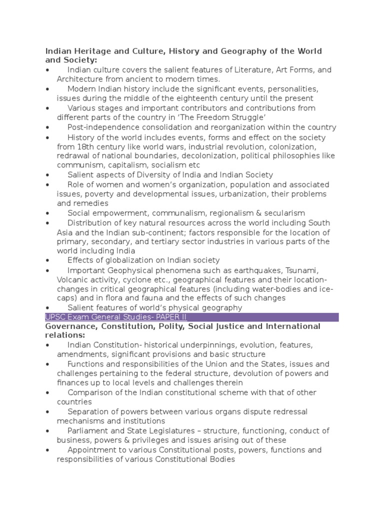 UPSC Syllabus: Indian Heritage & Culture | PDF | Governance ...