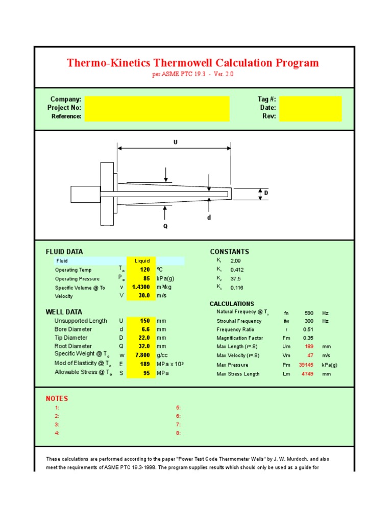 Thermowell Calculation Program Company Tag Project