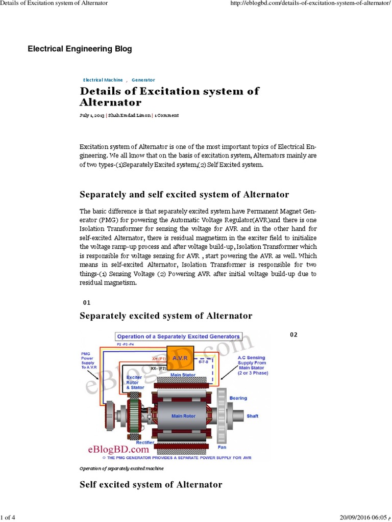 Details of Excitation System of Alternator Physical Quantities