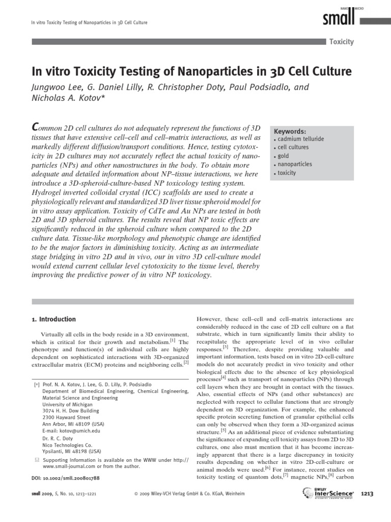3D Cell Culture for Nanoparticle Toxicity Testing | PDF | Apoptosis ...
