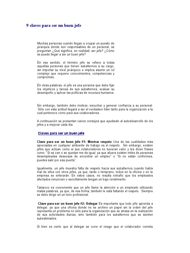 9 Claves para Ser un Buen Jefe | PDF | Recursos humanos | Conceptos ...