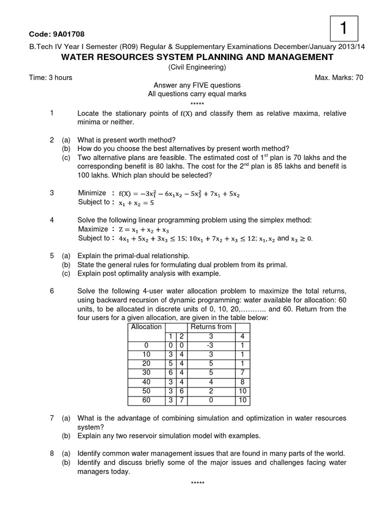 9A01708 Water Resources System Planning and Management PDF PDF