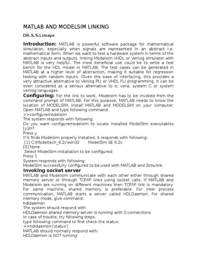 Linking MATLAB with ModelSim for VHDL | PDF | Vhdl | Parameter ...