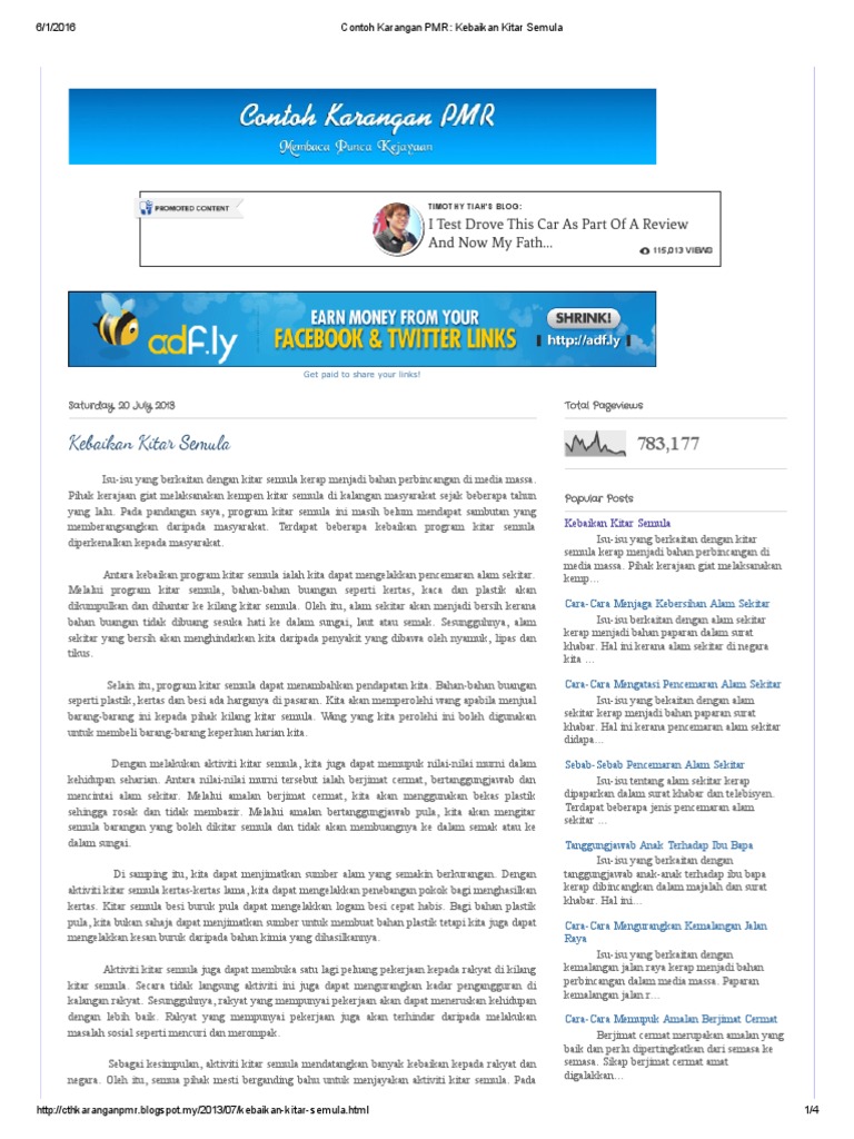 Contoh Karangan Pmr Kebaikan Kitar Semula Pdf