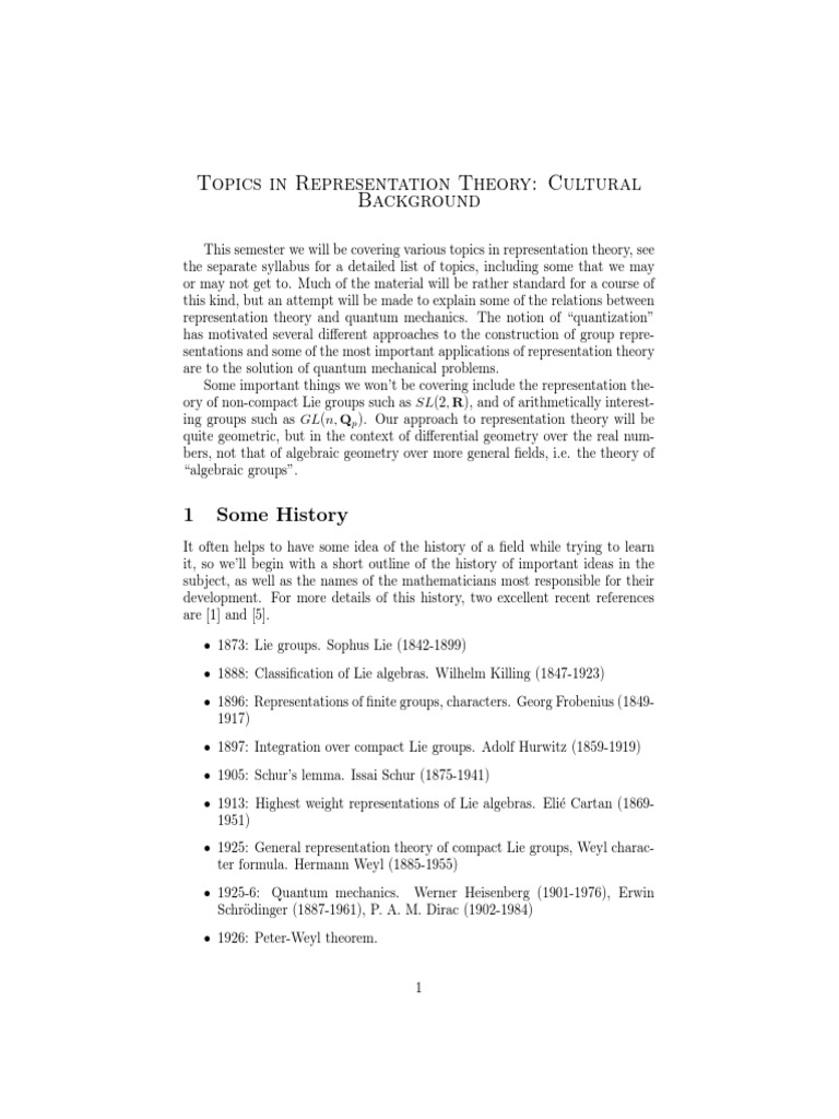 History of Representation Theory | PDF | Hamiltonian Mechanics | Modern ...