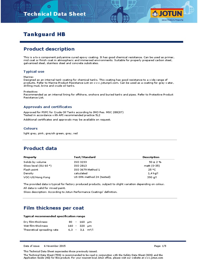 Tankguard HB Technical Data Sheet PDF Abrasive Shelf Life
