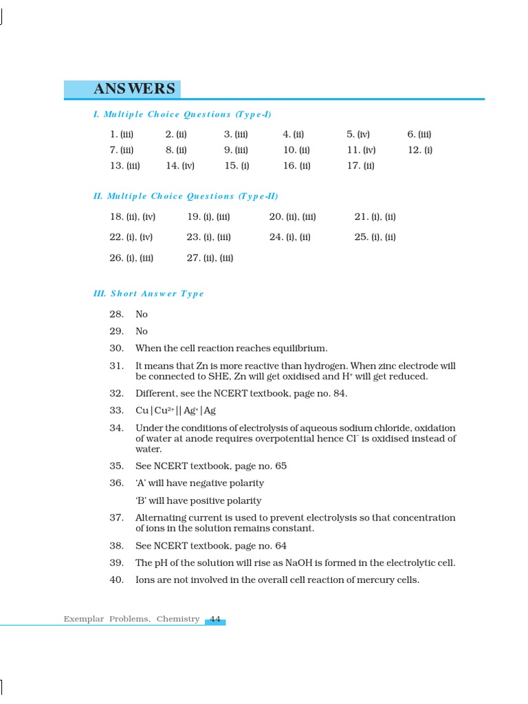 12 Chemistry Exemplar Chapter 3 Answer PDF | PDF