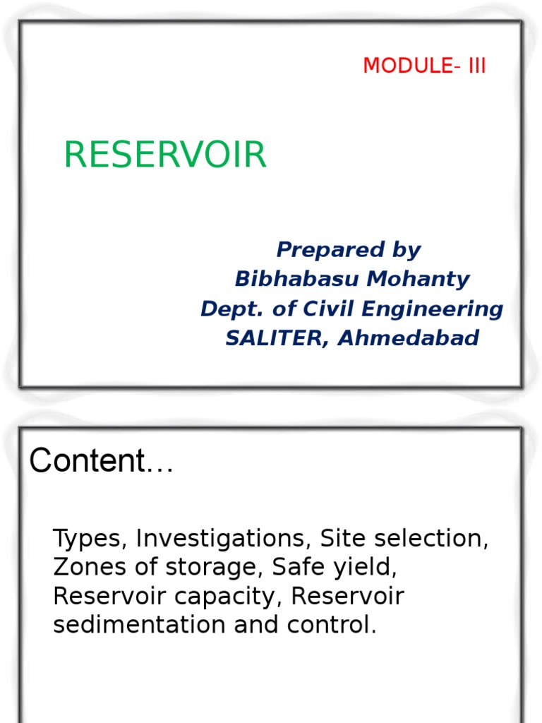 Reserviors Planning | PDF | Reservoir | Spillway