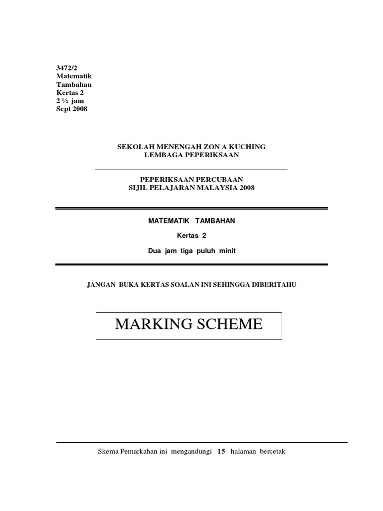 Sarawak Zon A Add Math P2 Ans 2008 | PDF | Sine | Trigonometric Functions