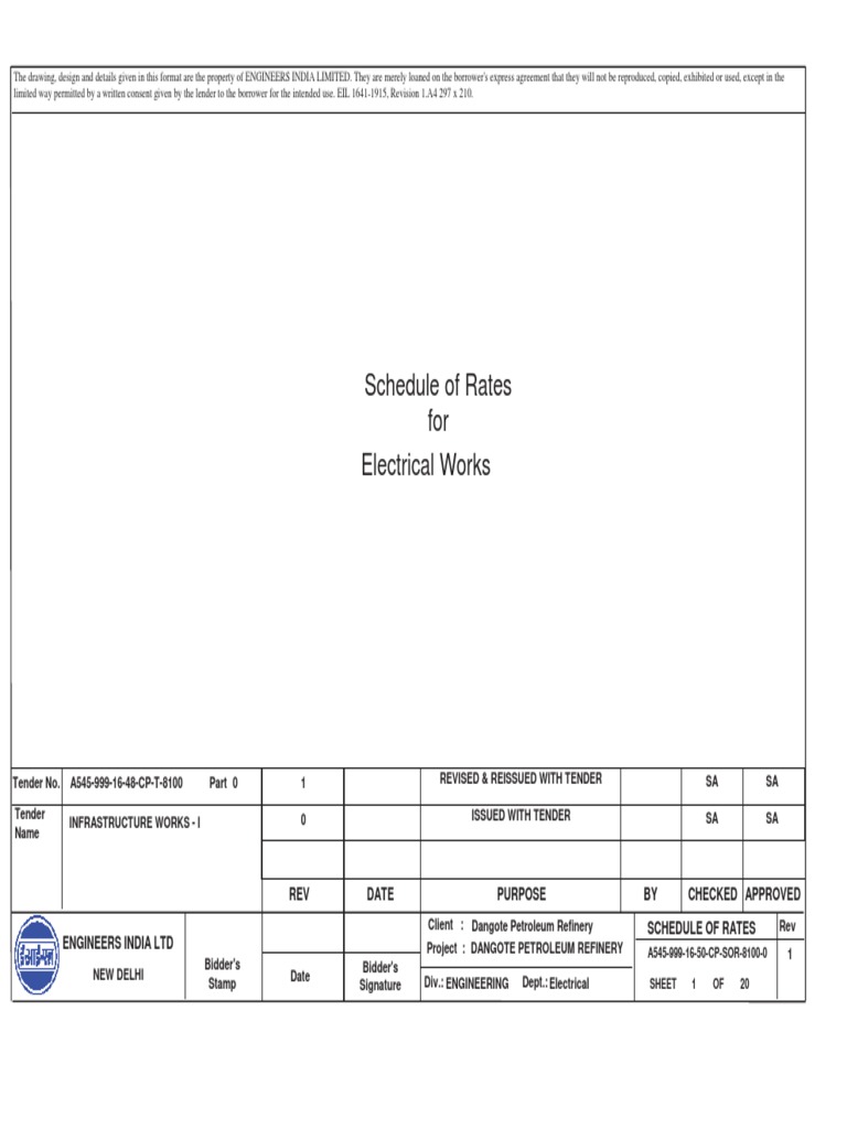 EIL Schedule of Rates for Electrical Works | PDF | Electrical Wiring ...