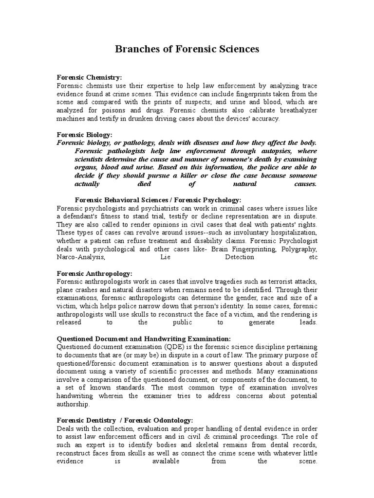 Branches of Forensic Sciences | Forensic Science | Dna Profiling