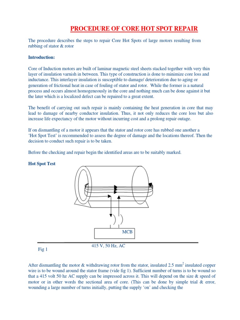 Procedure For Core Hotspot Repair PDF Electrical