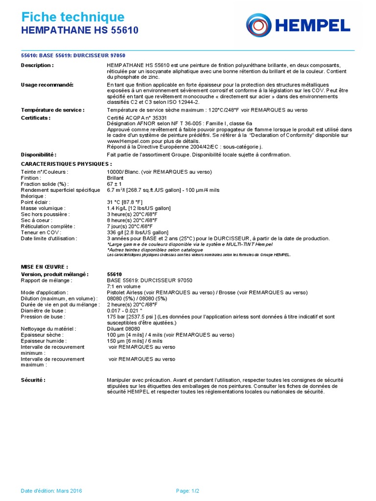 Pds Hempathane Hs 55610 Frfr Condensation Couleur