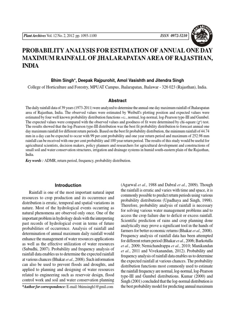 Probability Analysis For Estimation of Annual One Day | PDF ...
