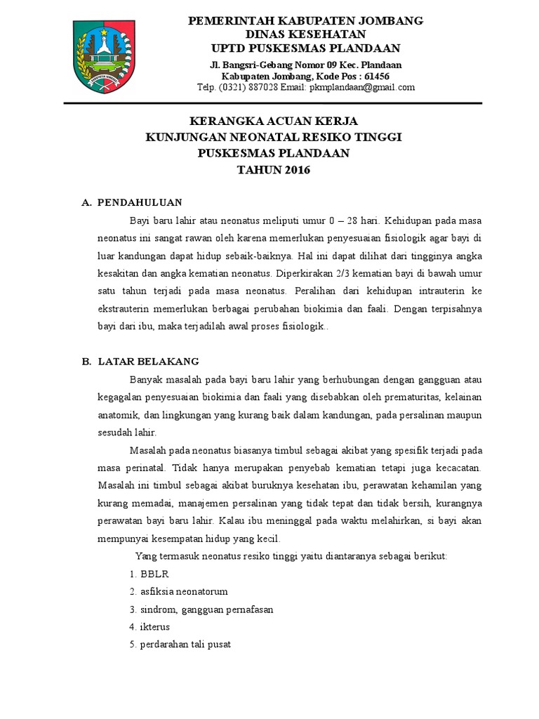 Kerangka Acuan Kerja Kunjungan Neonatal Resti Kerangka Acuan Kerja Kunjungan Neonatal Resti