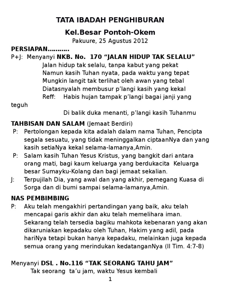 Tata Ibadah Penghiburan
