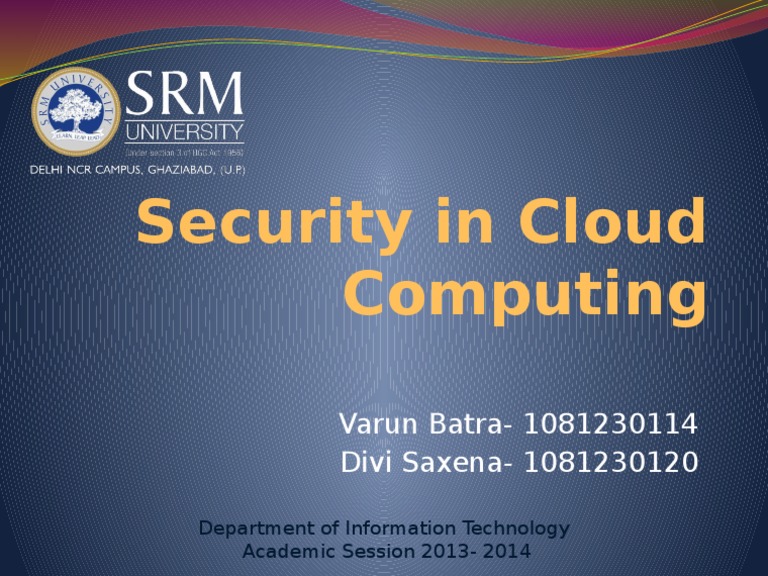 Security in Cloud Computing Front Page | PDF