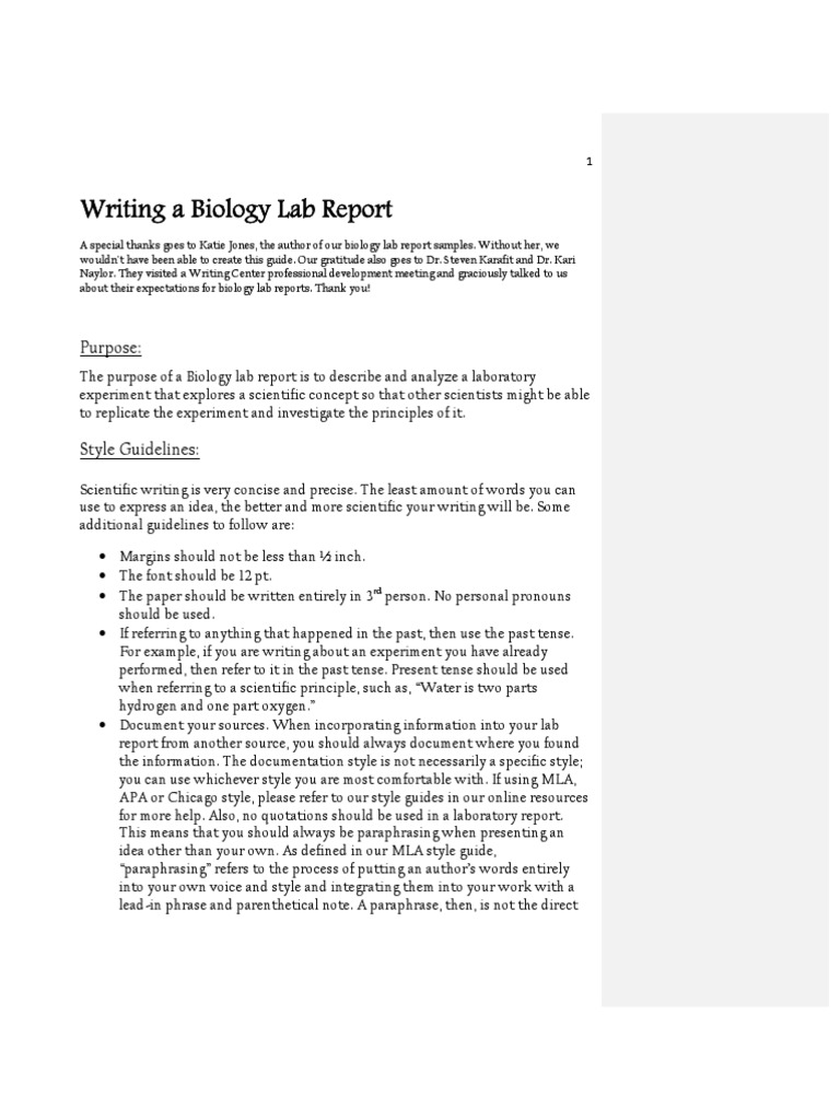 bio lab report example