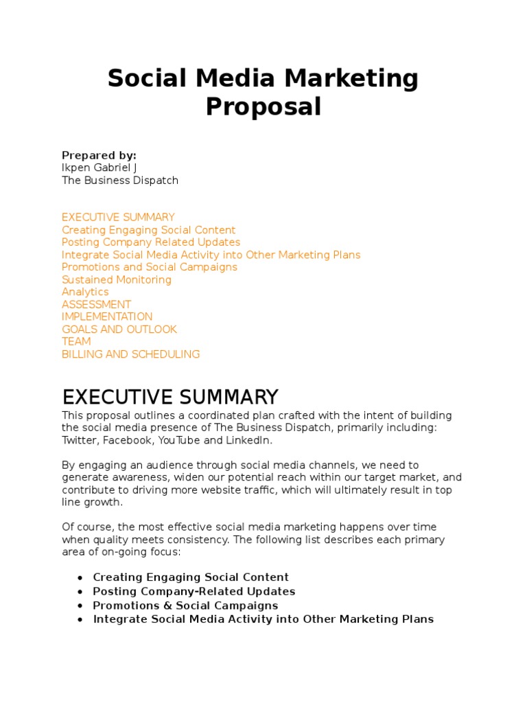 Social Media Marketing Proposal | PDF | Social Media | Popular Culture ...