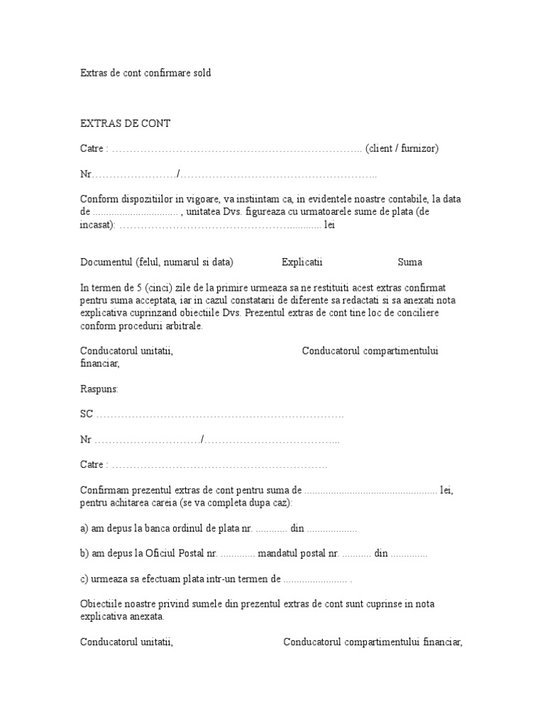 Extras de Cont Confirmare Sold | PDF