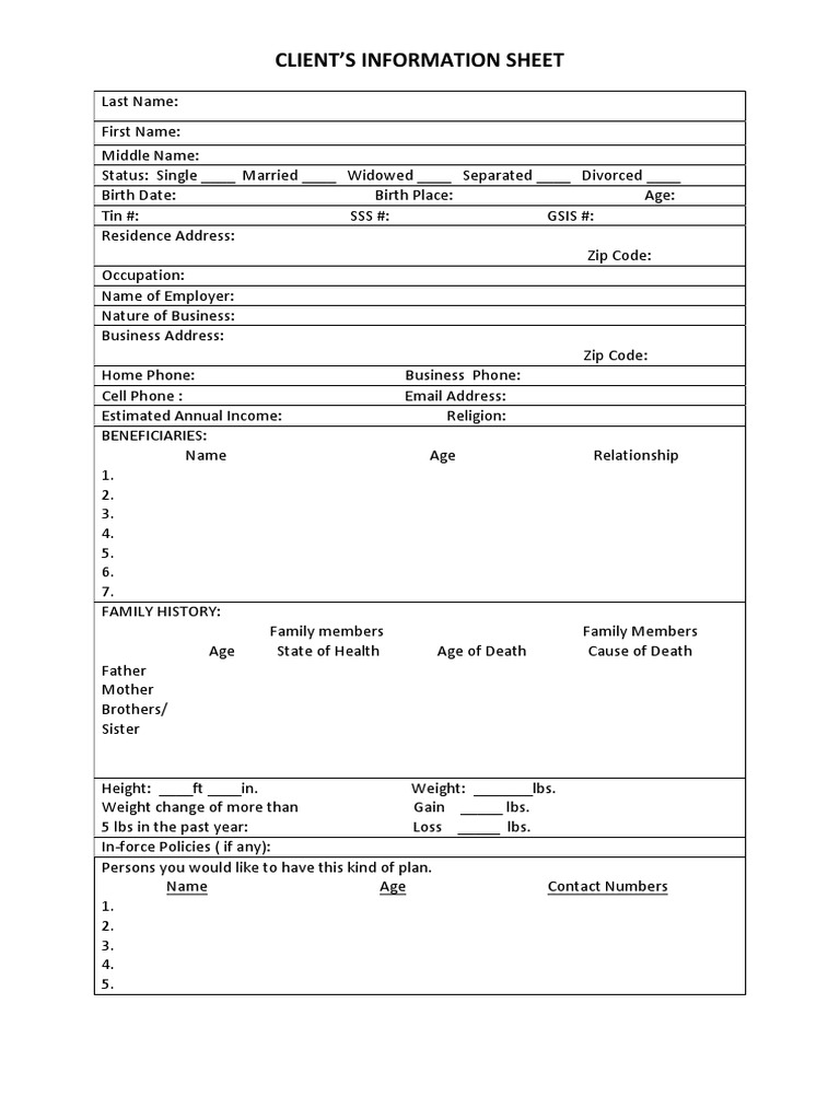 Client Information Form Template | PDF