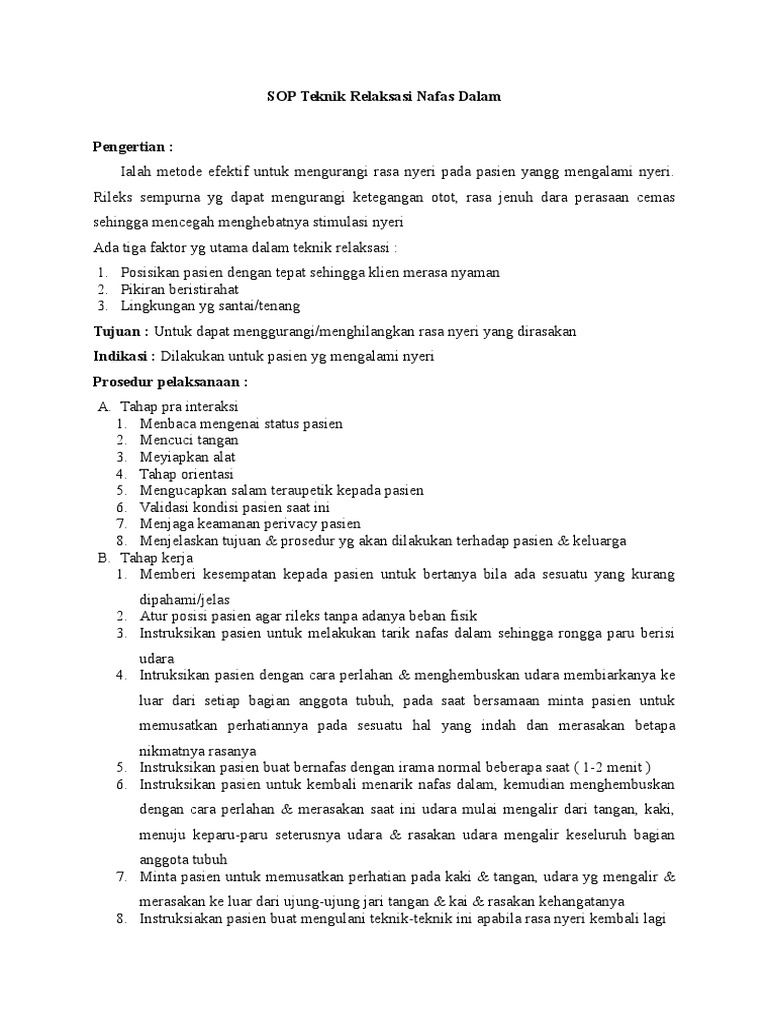 SOP Teknik Relaksasi Nafas Dalam