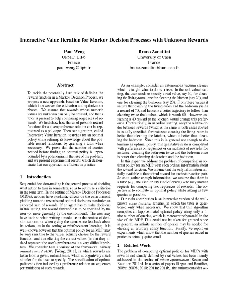 Interactive Value Iteration For Markov Decision Processes With Unknown ...