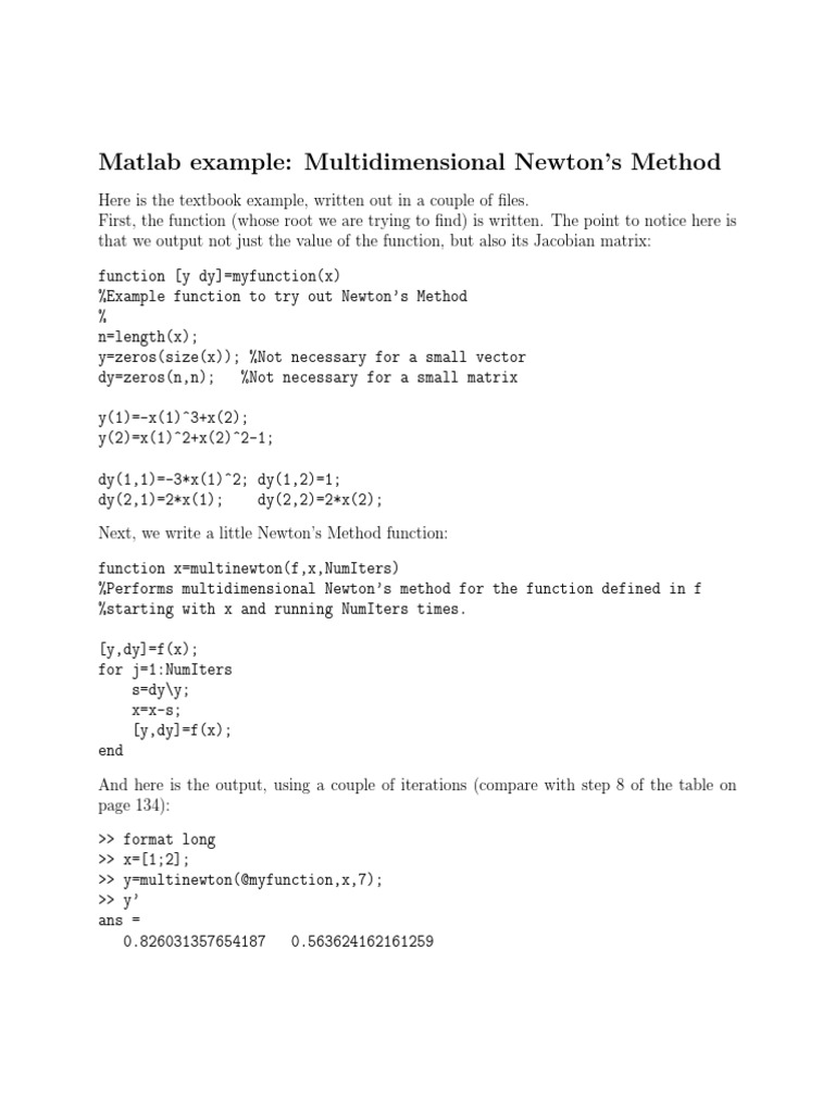 Matlab Example: Multidimensional Newton's Method | PDF | Function ...