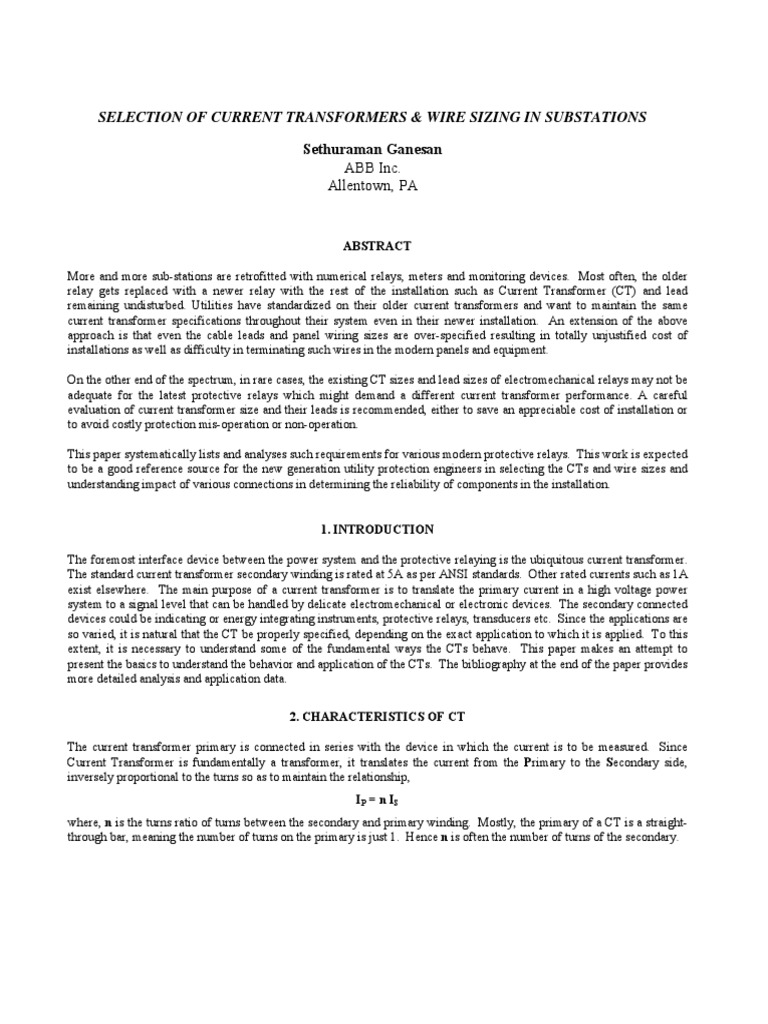 Selection of Current Transformers Sizing PDF | PDF | Inductance ...