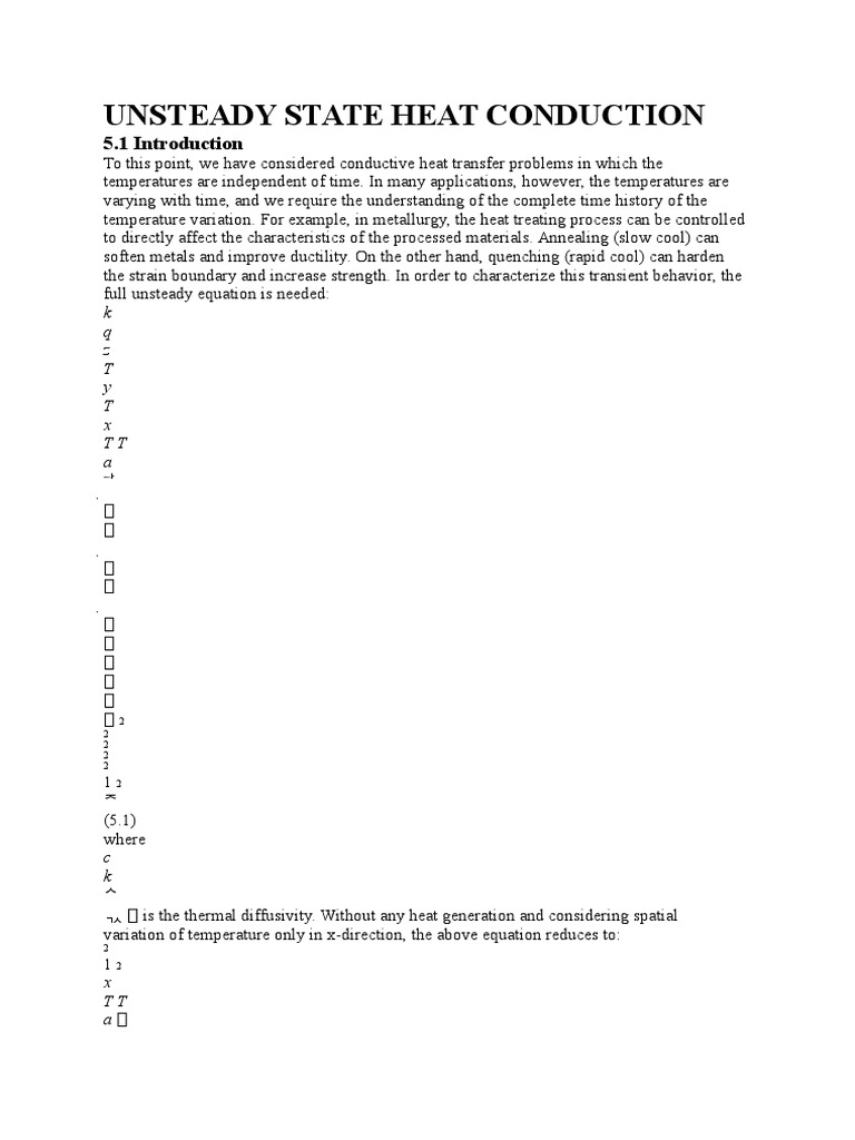 Unsteady State Heat Conduction Analysis | PDF | Thermal Conduction ...