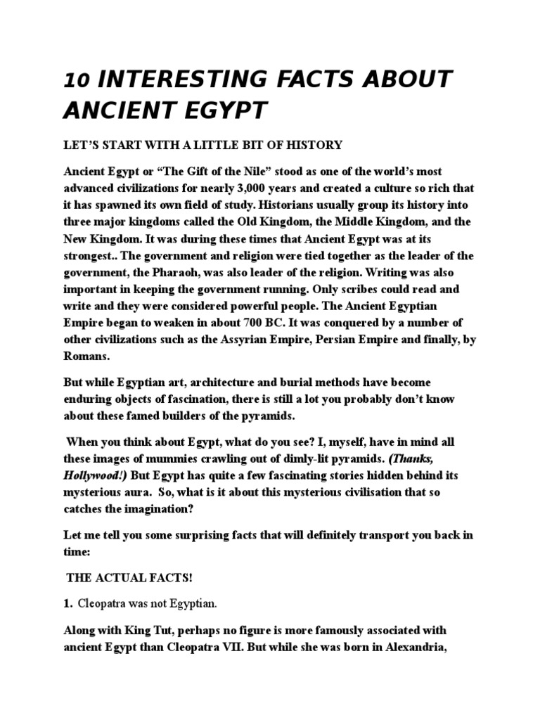 10 Interesting Facts About Ancient Egypt | PDF | Cleopatra | Ancient Egypt