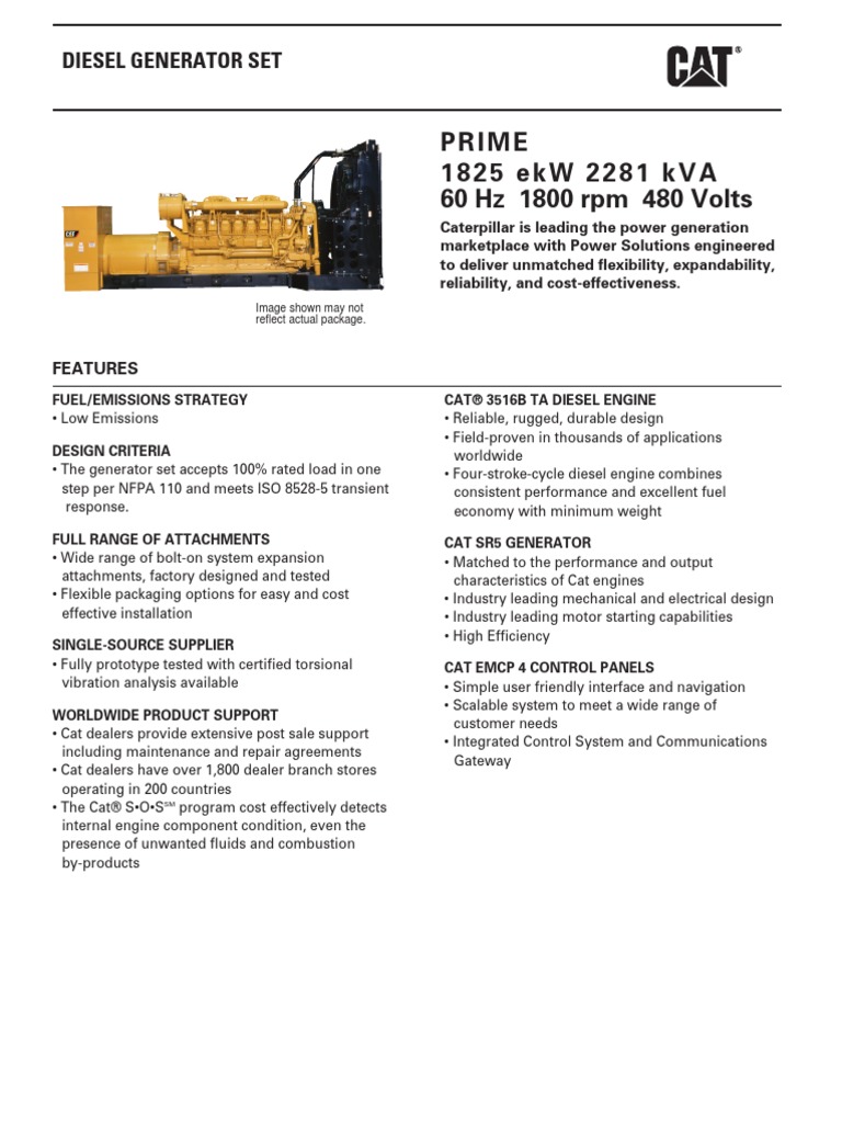 Generador CAT 3516B 1825 ekW.pdf Diesel Engine Engines