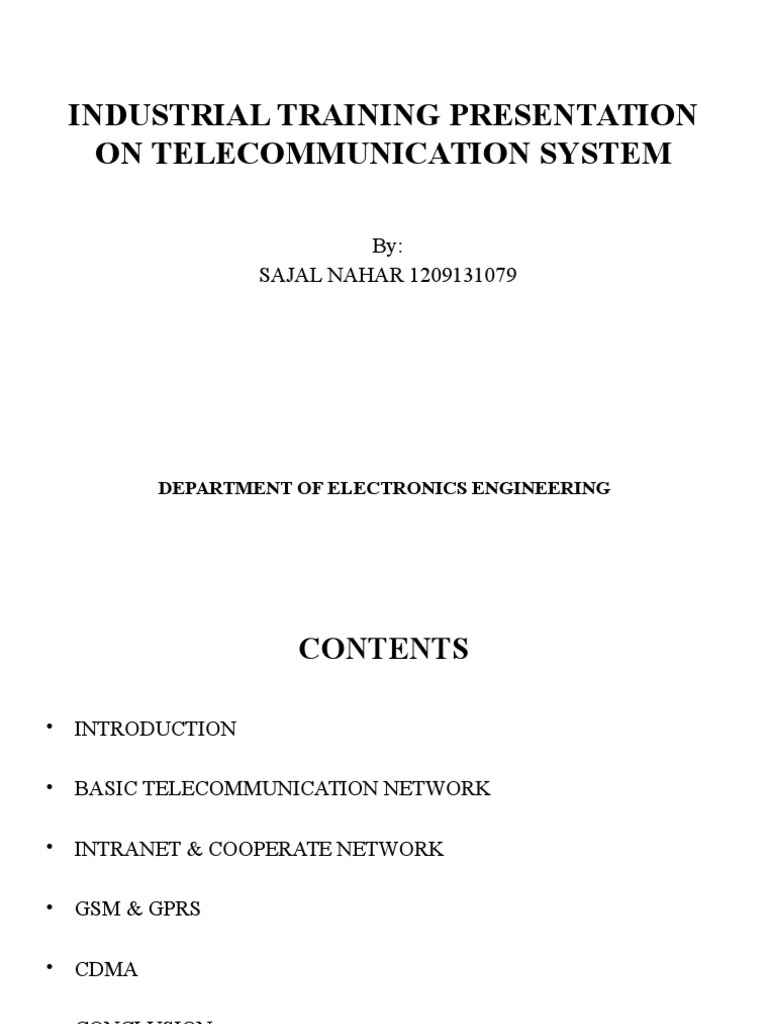 Industrial Training Presentation On Telecommunication System Pdf