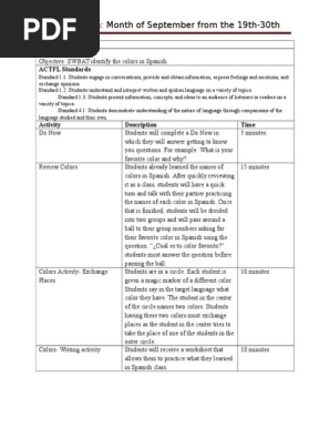 spanish lesson plans september 19-30