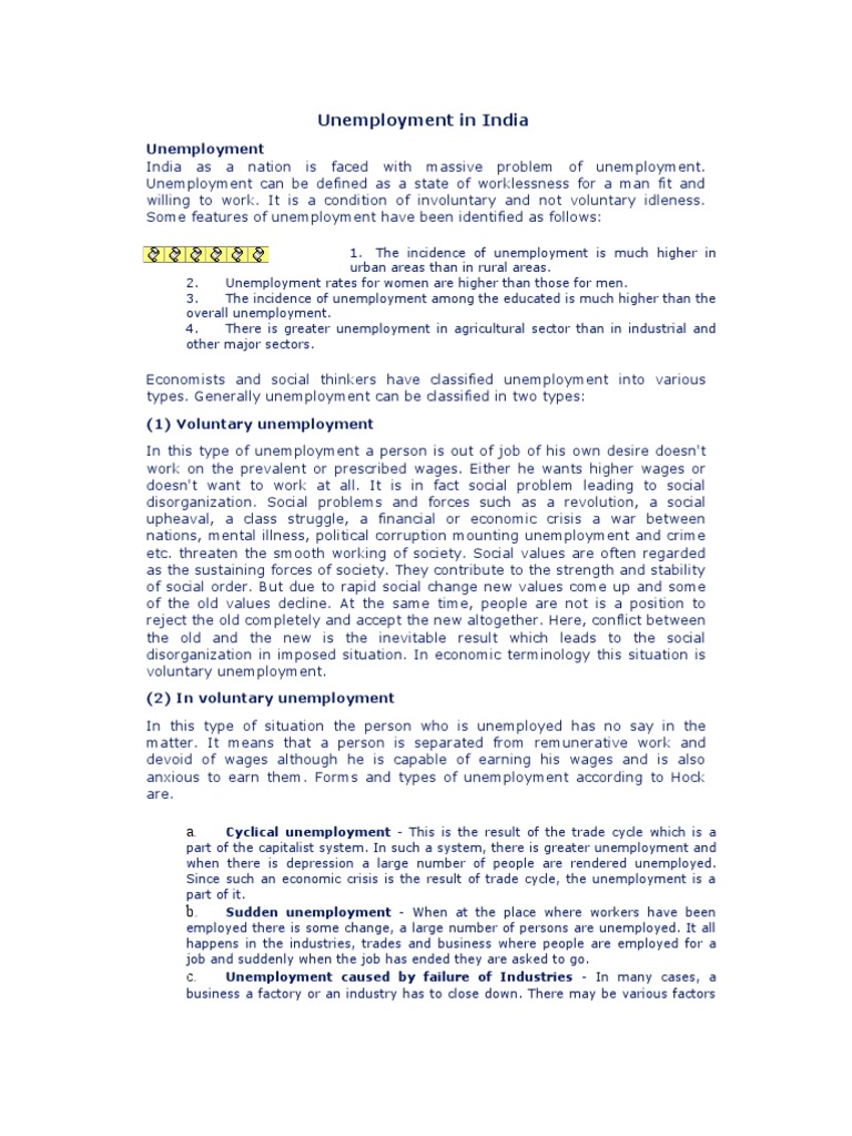 Types and Causes of Unemployment in India | PDF | Alcoholism | Unemployment