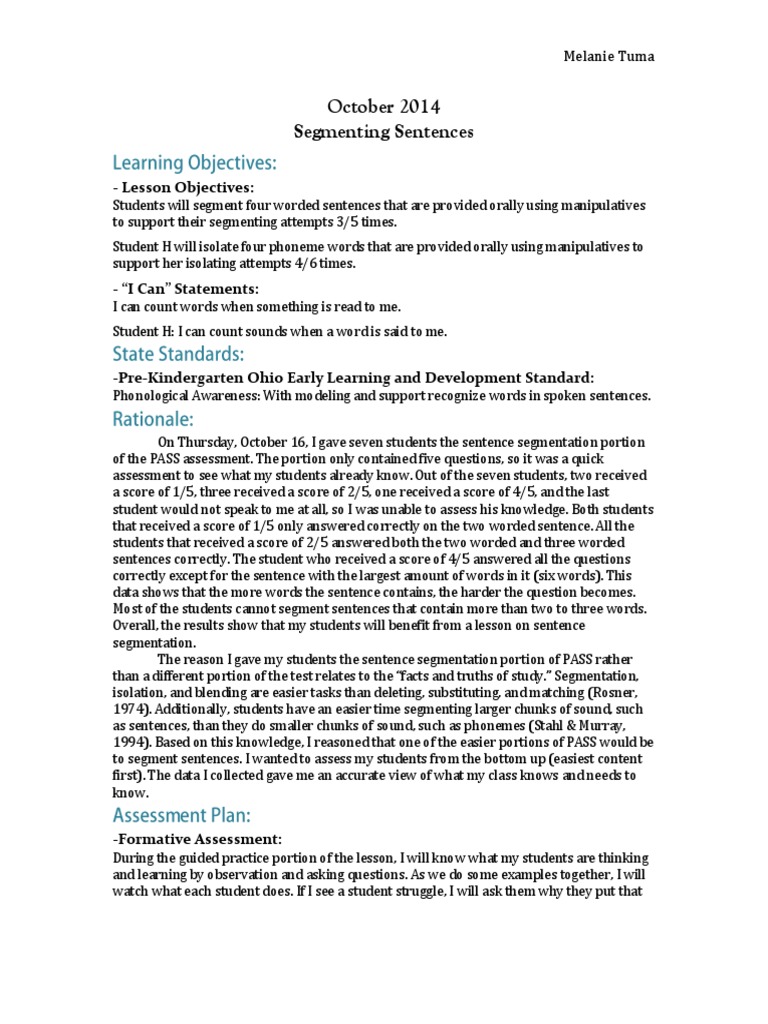 Sentence Segmentation in Early Learning | PDF | Educational Assessment ...